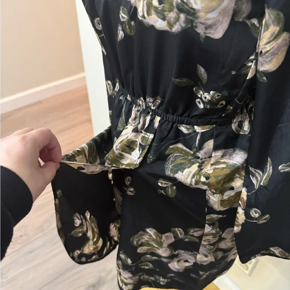 J. Crew Black Floral Long Sleeve Dress